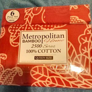 Sheet Set Queen Metropolitan 6 Piece Bamboo 100% Cotton Multicolor New